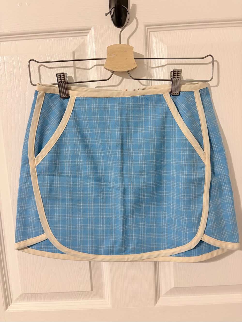Urban Outfitters Sky Blue Plaid Mini Skirt with Cream Trim